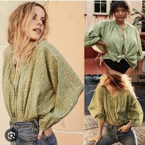 Doen Jane Blouse in Green Garden Bloom